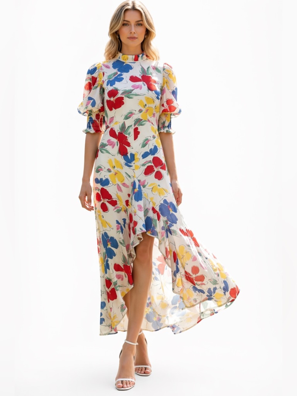 🦋Rixo Dresses Rixo × Target Watercolor Mock Neck Puff Sleeve Maxi Dress